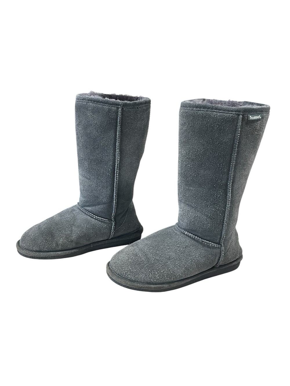 BEARPAW Women's Size 6 Gray Suede Boots Wool/Sheepskin Lining Mid Calf
